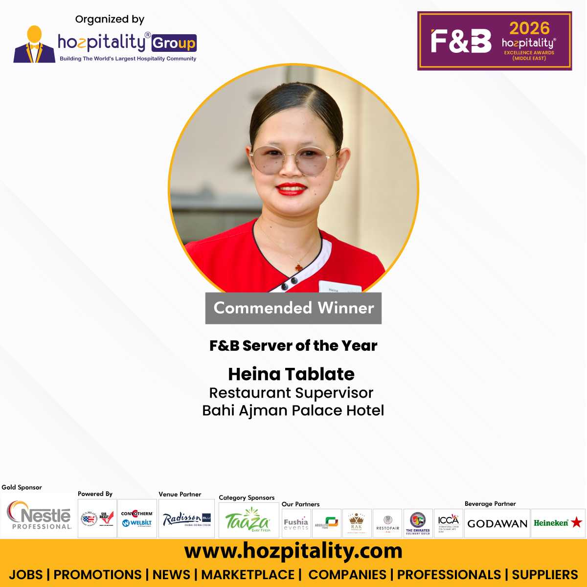 Exemplary Guest Service at the Forefront: How Restaurant Supervisor Heina Tablate Helps Drive Award-Winning Dining Experiences in Ajman